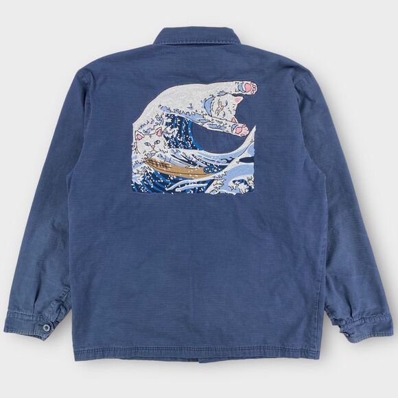 RIPNDIP Jacket Mens X-Large Blue The Great Wave Cat Embroidery Chore Military